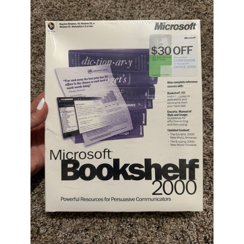 Microsoft Bookshelf 2000 CD-ROM Factory Sealed Windows 95 98 NT Office 2000